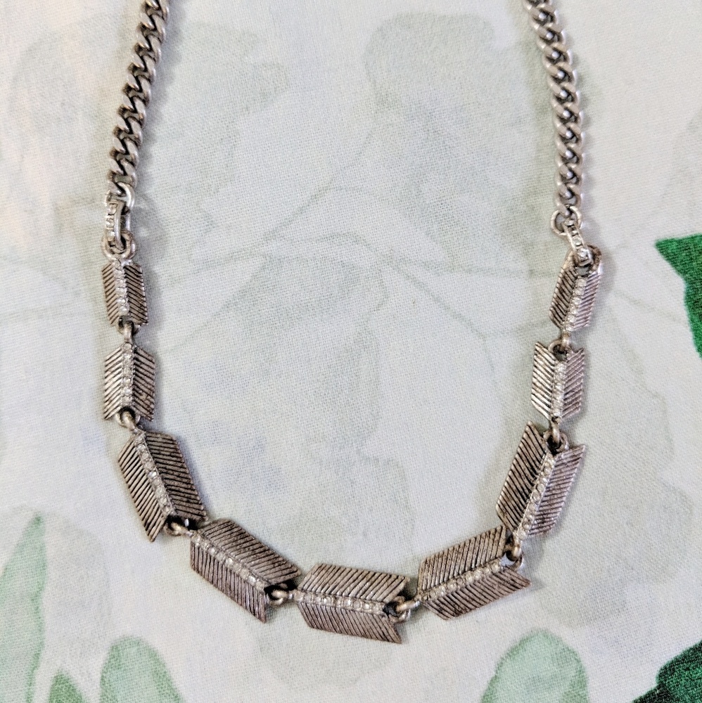 Silver Fossil Necklace with Arrow Feathers